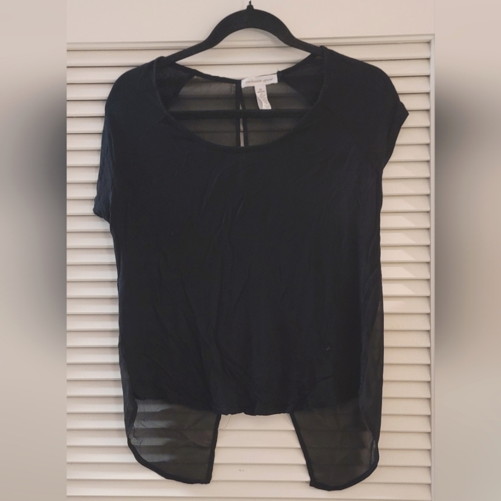 Ambiance Apparel- Black Sheer Lightweight Open Back Top